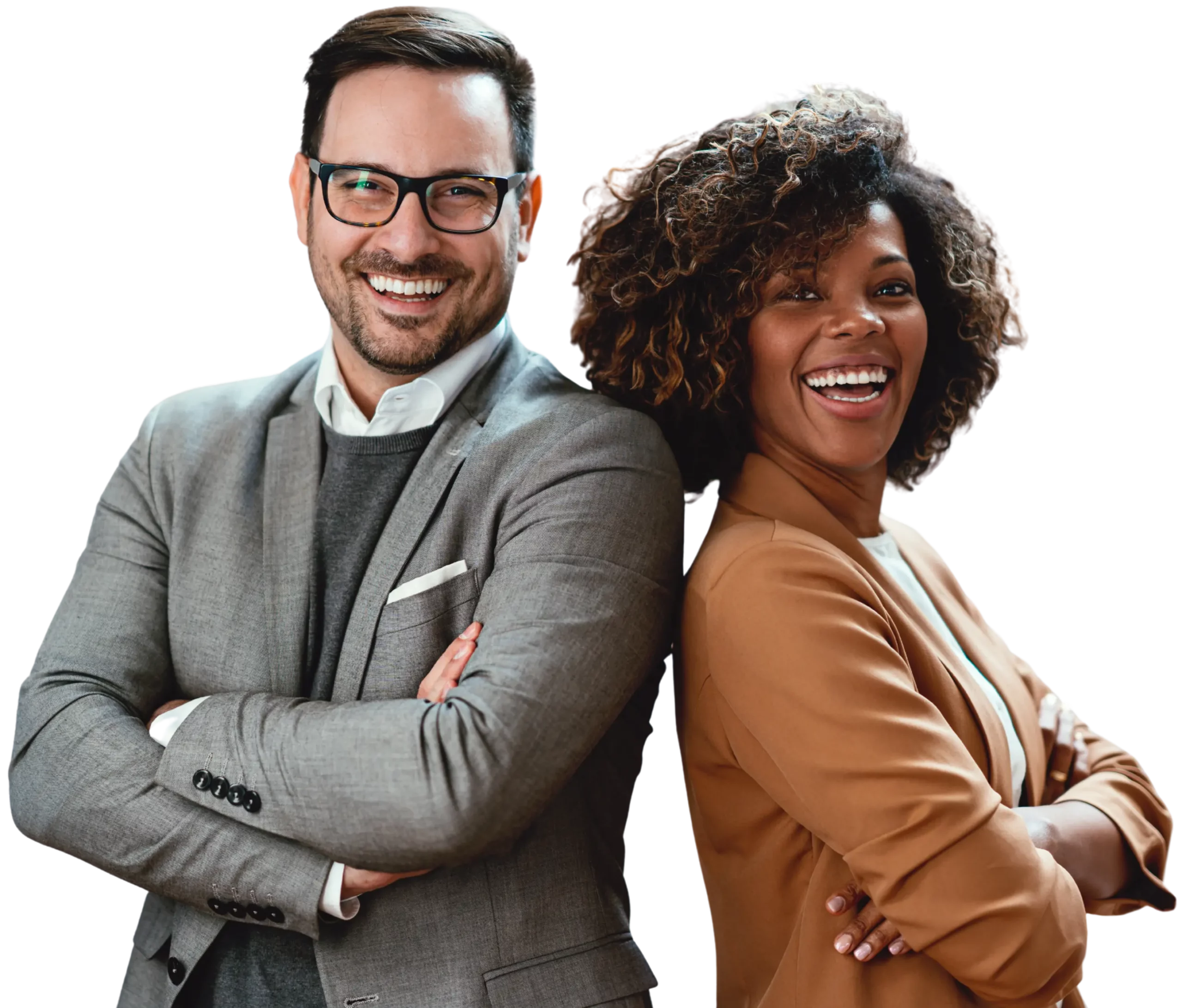 Zwei Mitarbeiter lächend